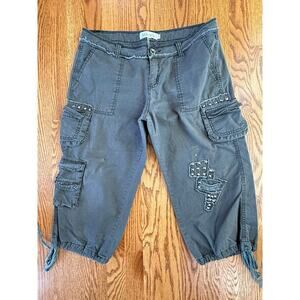 Y2K Mur Mur Gray Distressed Embellished Cropped Utility Cargo L Capri 2000's